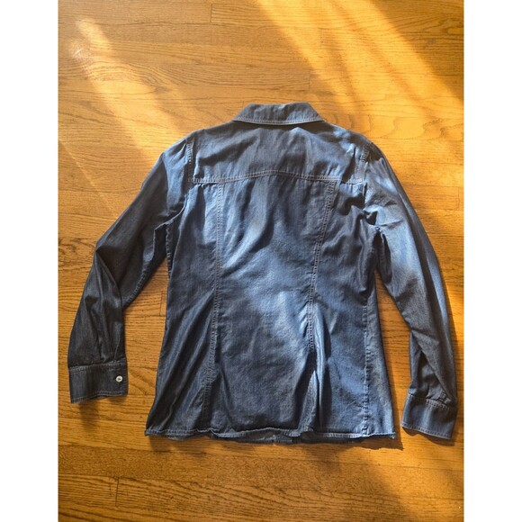 St John Cotton & Cashmere Denim Chambray Long Sleeve Button Down Shirt Size 8 - Picture 4 of 7